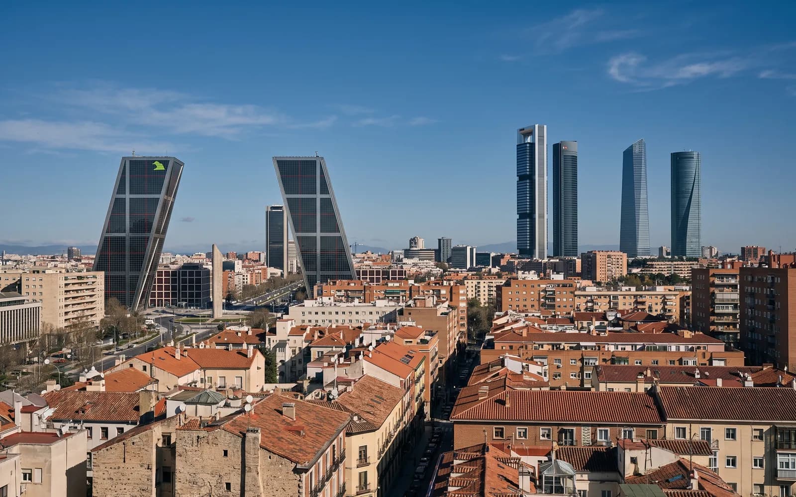 The Madrid skyline in clear daytime light
